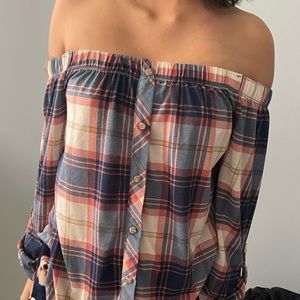 Off the shoulder flannel top